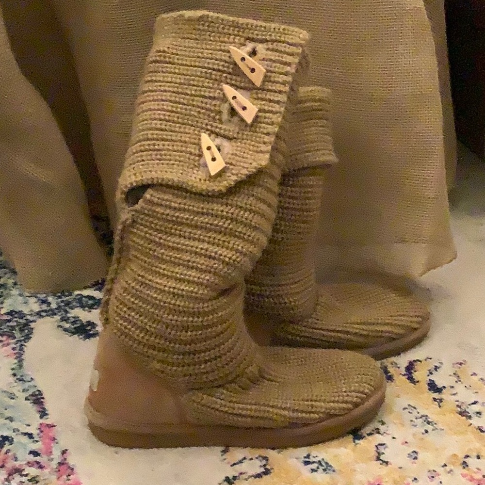 BearPaw Sweater Knit Tall Boots Tan Size 7